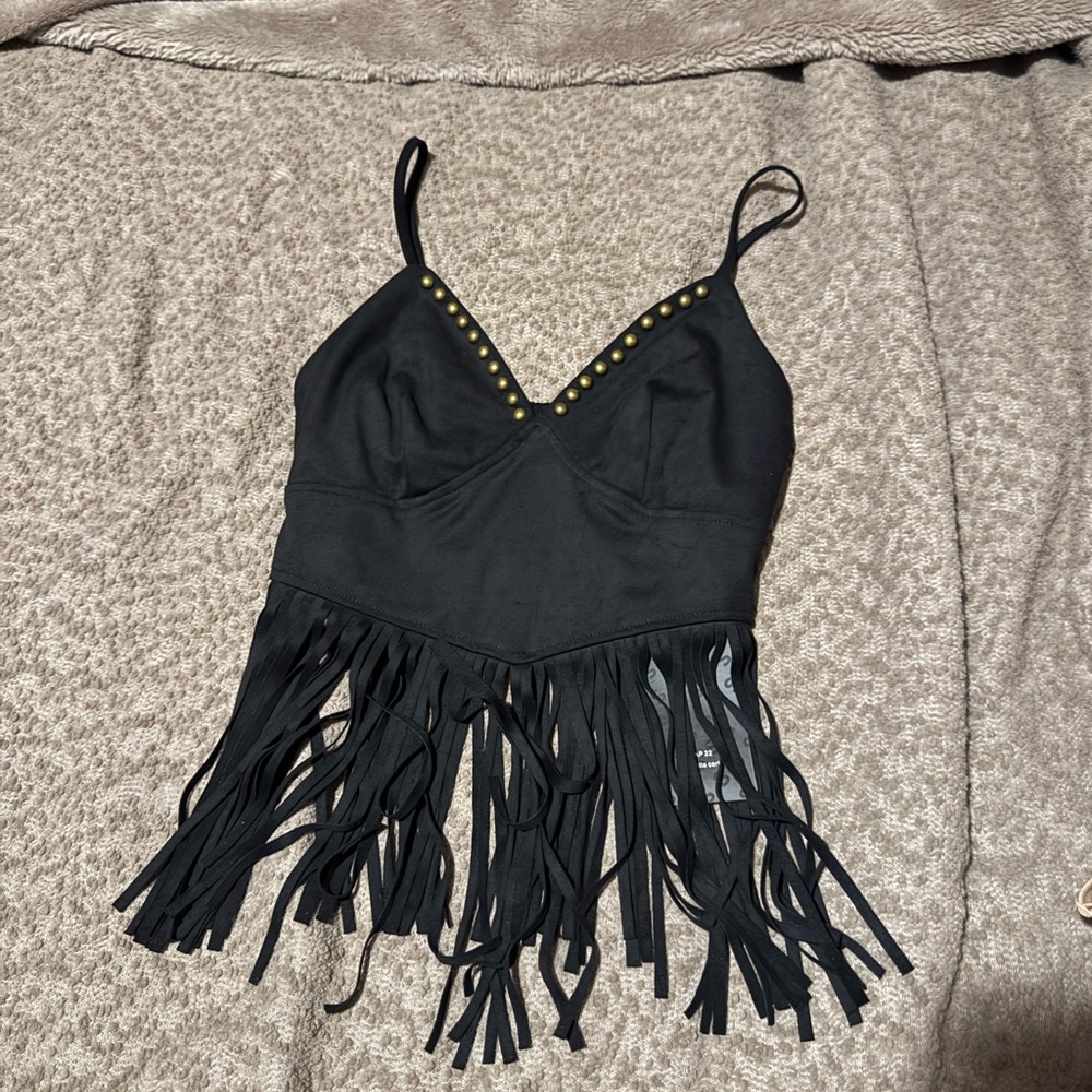 Black Fringe Women Top shein nwt